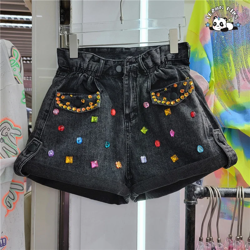LEZONKIDS - Shorts de jeans infantis de alta qualidade, boutique personalizável, cristais à mão, shorts para meninas